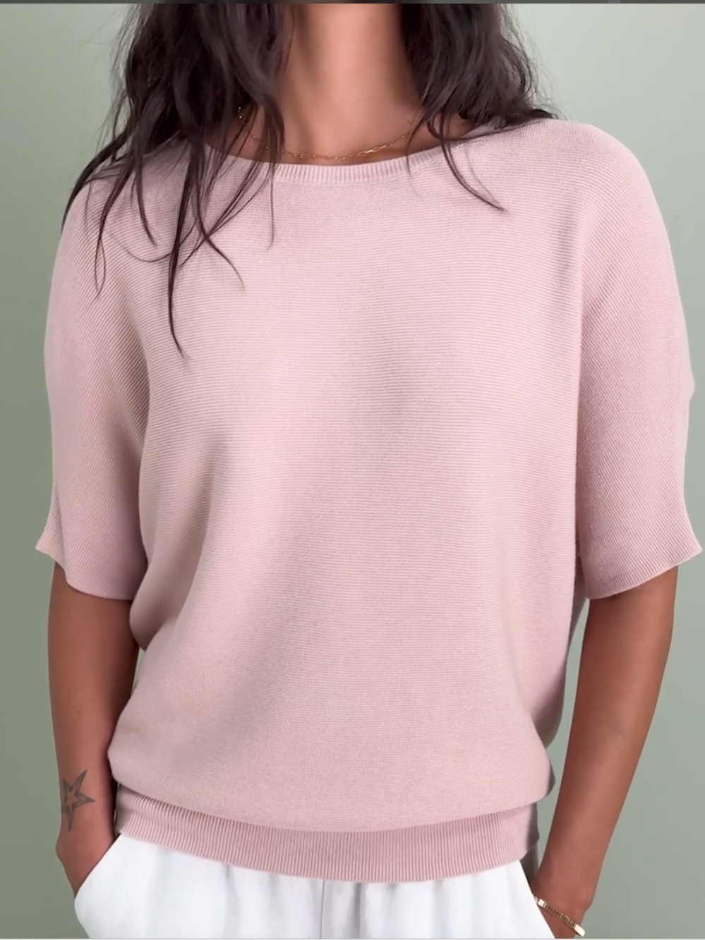 Quince Medium Lightweight Organic Cotton Cashmere Dolman Sweater Sugar Pink